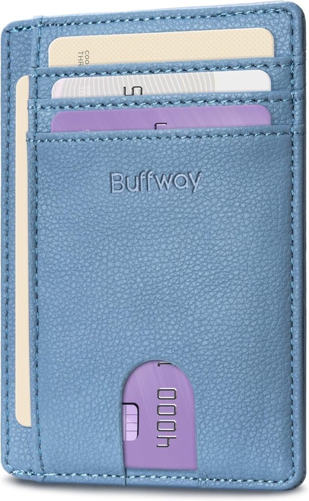 Buffway Slim Minimalist Front Pocket RFID Blocking Leather Wallets for Men and Women - Lichee Coffee