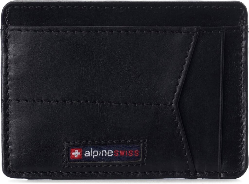 Alpine Swiss Oliver Mens RFID Blocking Minimalist Front Pocket Wallet Leather Comes in a Gift Box Black