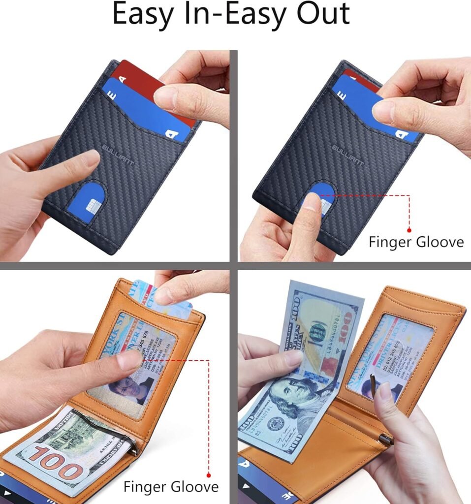 BULLIANT Slim Wallet Front Pocket, Money Clip Minimal Bifold Wallet For Men 10 Cards 3.1x4.5,Pull-tap Access,RFID Blocking