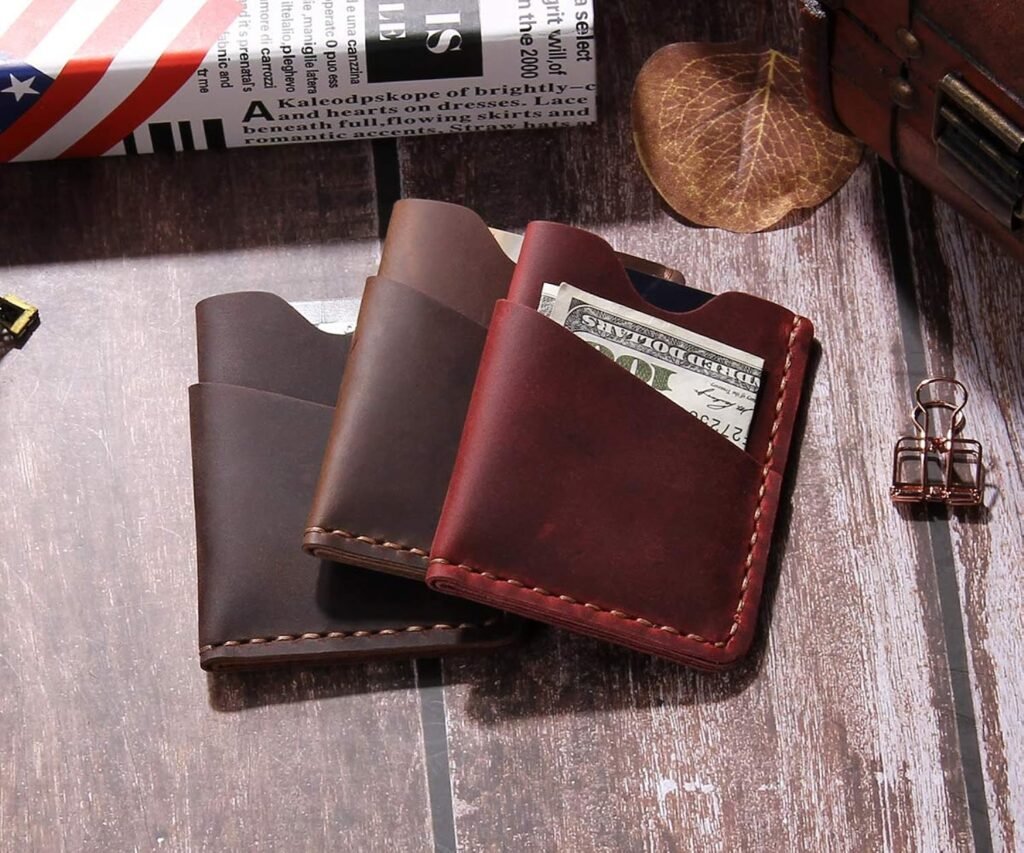 Robrasim Front Pocket Minimalist Slim Wallet, Handmade Genuine Leather Minimalist Credit Card Case Holder for Men  Women - Coffee