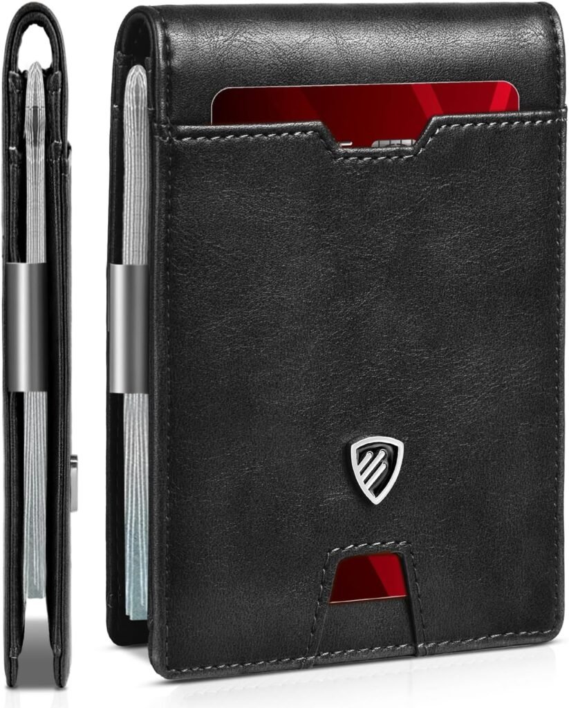 RUNBOX Mens Slim Wallet with Money Clip RFID Blocking Bifold Credit Card Holder for Men with Gift Box