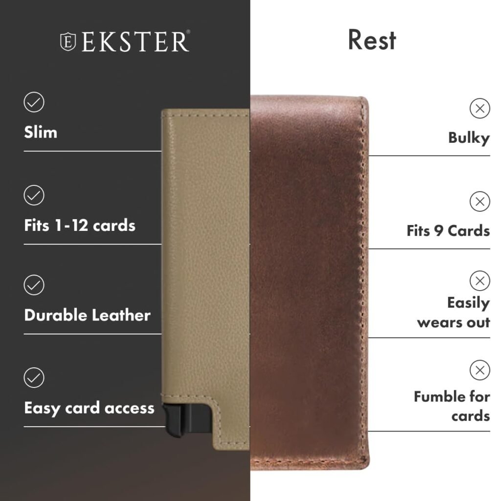 Ekster Parliament Mens Wallet | RFID Blocking Leather Minimalist Wallet | Slim Wallet for Men - Designed for Quick Card Access with Push Button (Classic Brown)