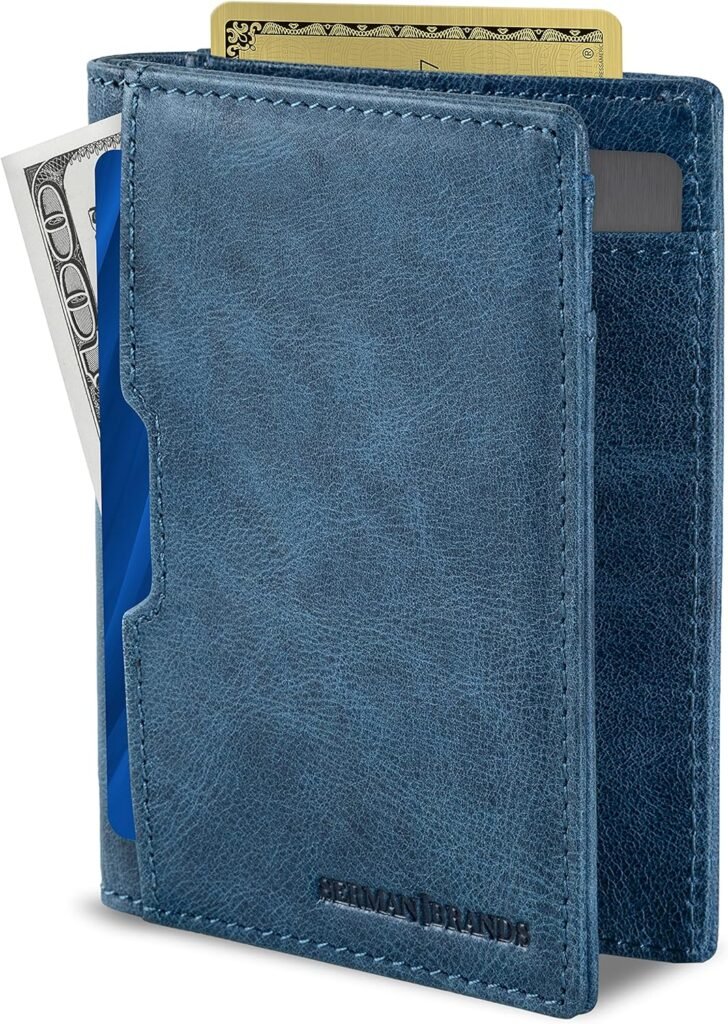 SERMAN BRANDS Wallets for Men Slim Mens leather RFID Blocking Minimalist Card Front Pocket Bifold Travel Thin