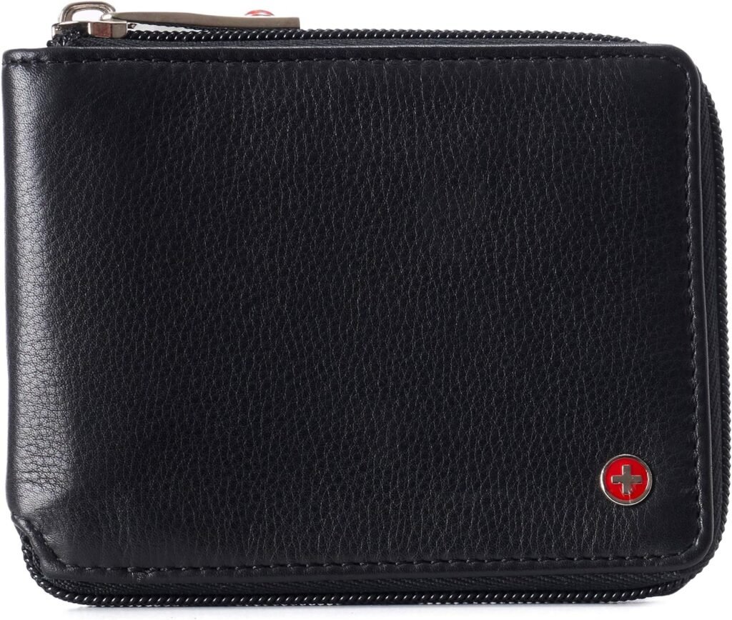 Alpine Swiss Logan Zipper Bifold Wallet For Men or Women RFID Safe Comes in a Gift Box Black