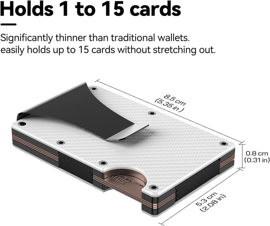 Minimalist Slim Wallet For Men with Money-Clip-Credit Card Holder, Carbon Fiber Wallet, Thin Metal Wallet, Rfid Wallet for Men