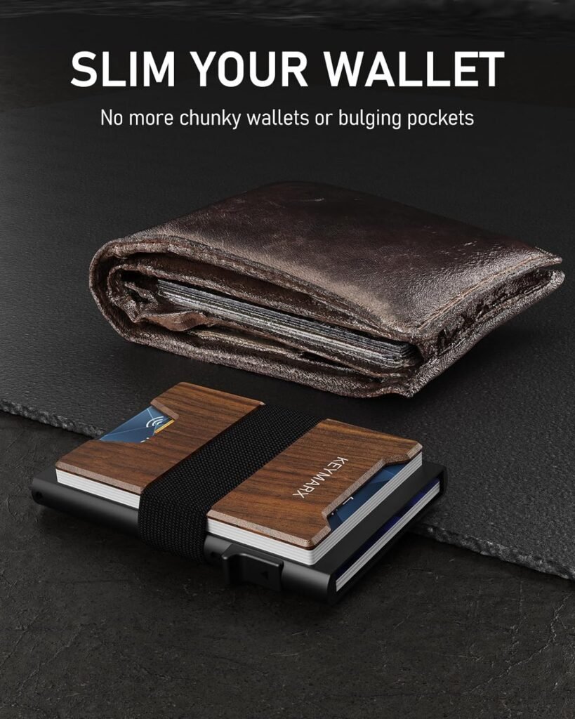Minimalist Wallet for Men Slim Pop Up Wallet RFID Blocking Metal Card Holder wallet with Cash Strap Holds 15 Cards Plus Cash - Gift Box
