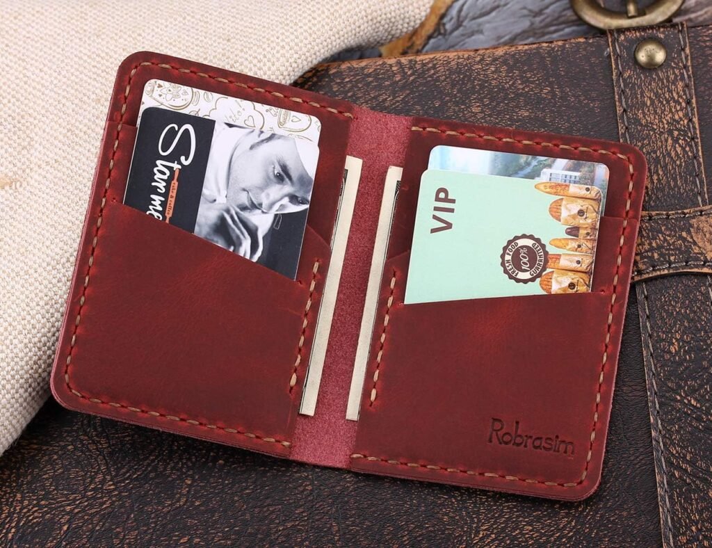 Robrasim Handmade Bifold Leather Wallet - Minimalist Leather Credit Card Wallet - Brown