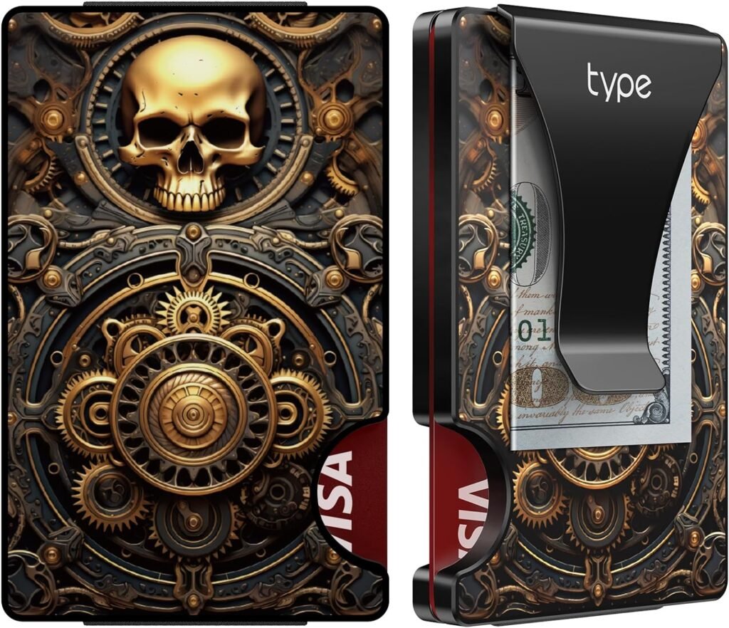 typecase Minimalist Wallet for Men: Metal Card Holder with Removable Money Clip, RFID Blocking, Slim, Utral Thin, Small, Front Pocket, Hold up to 15 Credit Cards (Skull)