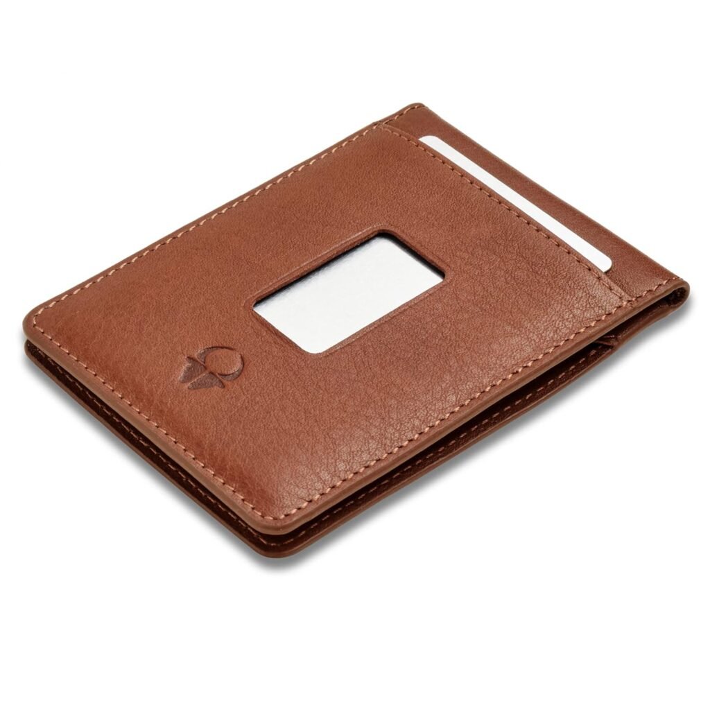 DONBOLSO Minimalist Leather Wallet with Money Clip - RFID Blocking Card Holder for Men - Slim Billfold Wallets for Front or Back Pocket - 9.7cm x 7.1cm Bifold Wallet with ID Slot - Comes in a Box