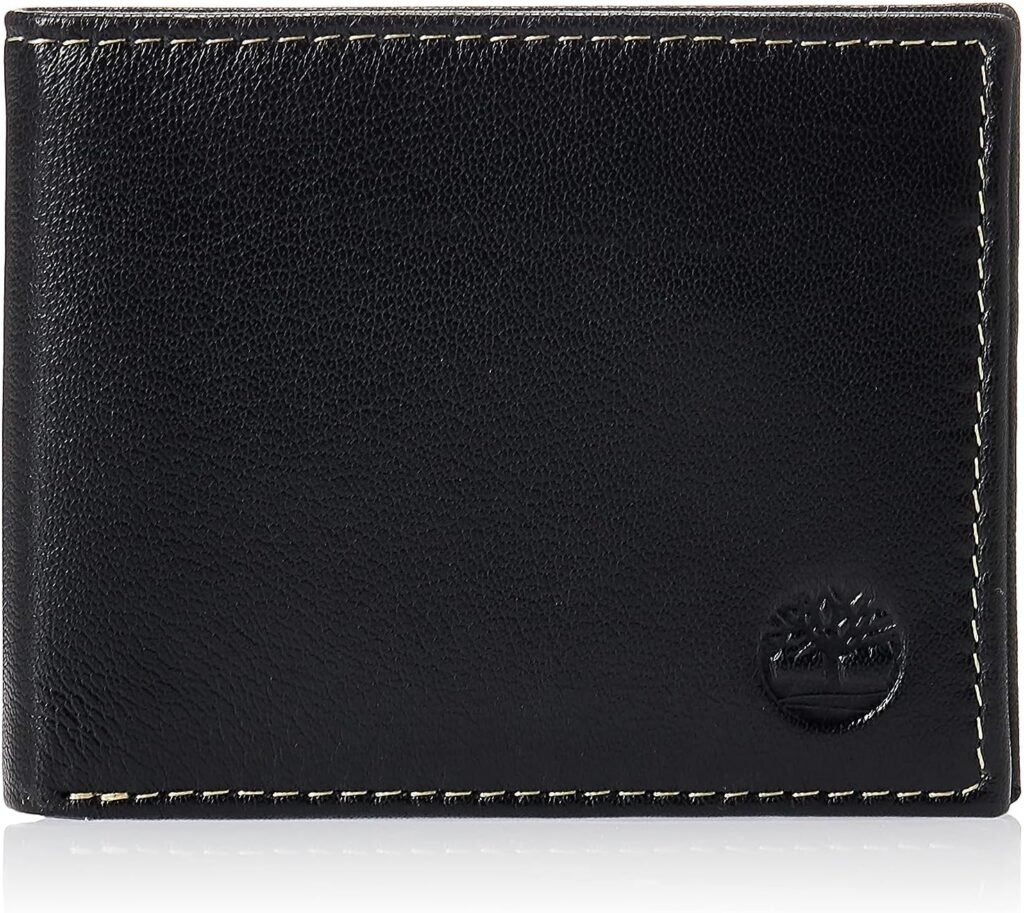 Timberland Mens Leather Wallet with Attached Flip Pocket, Black (Blix), One Size