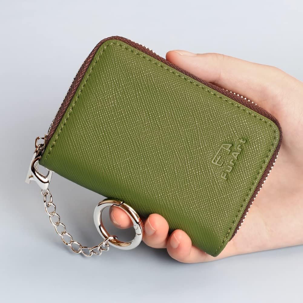 FurArt Credit Card Wallet, Zipper Card Cases Holder for Men Women, RFID Blocking, KeyChain Wallet, Compact Size