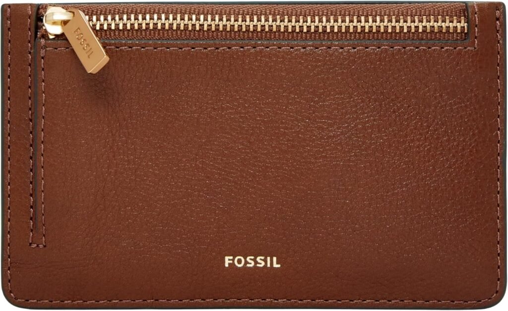 Fossil Womens Logan Leather Wallet Slim Minimalist Zip Card Case with Keychain, Brown (Model: SL7925200)