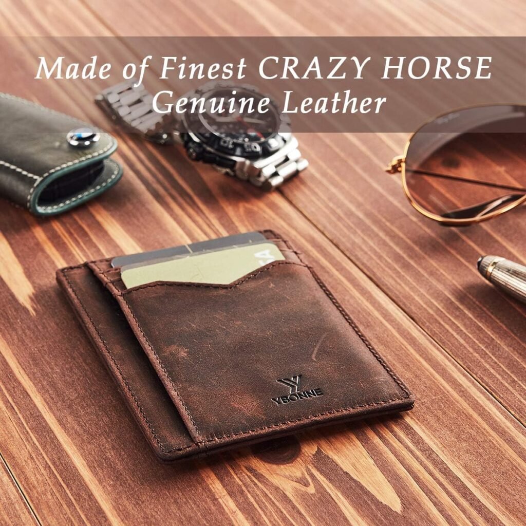 Thin Front Pocket Wallet for Men and Women, RFID Blocking Card Holder, Made of Finest Genuine Leather (Brown)