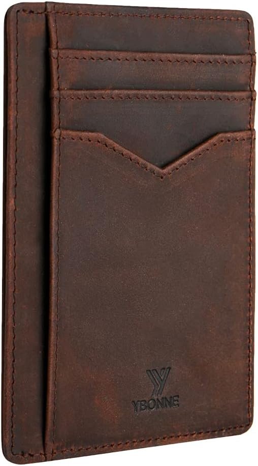 Thin Front Pocket Wallet for Men and Women, RFID Blocking Card Holder, Made of Finest Genuine Leather (Brown)