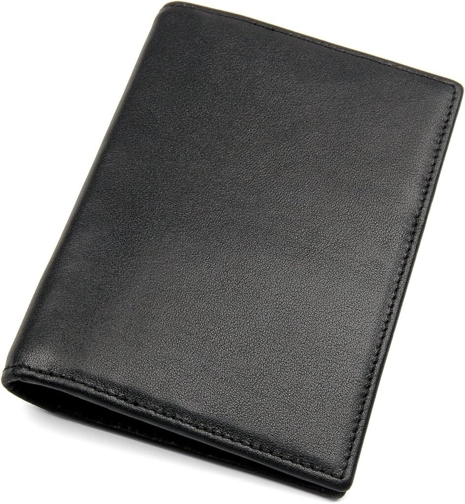 RFID Blocking Mens Slim Genuine Leather Passport Holder Travel Bifold Wallet