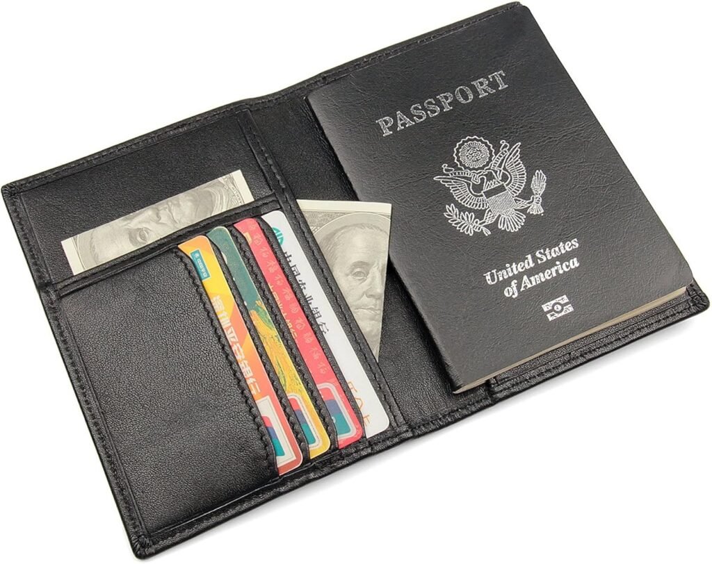 RFID Blocking Mens Slim Genuine Leather Passport Holder Travel Bifold Wallet