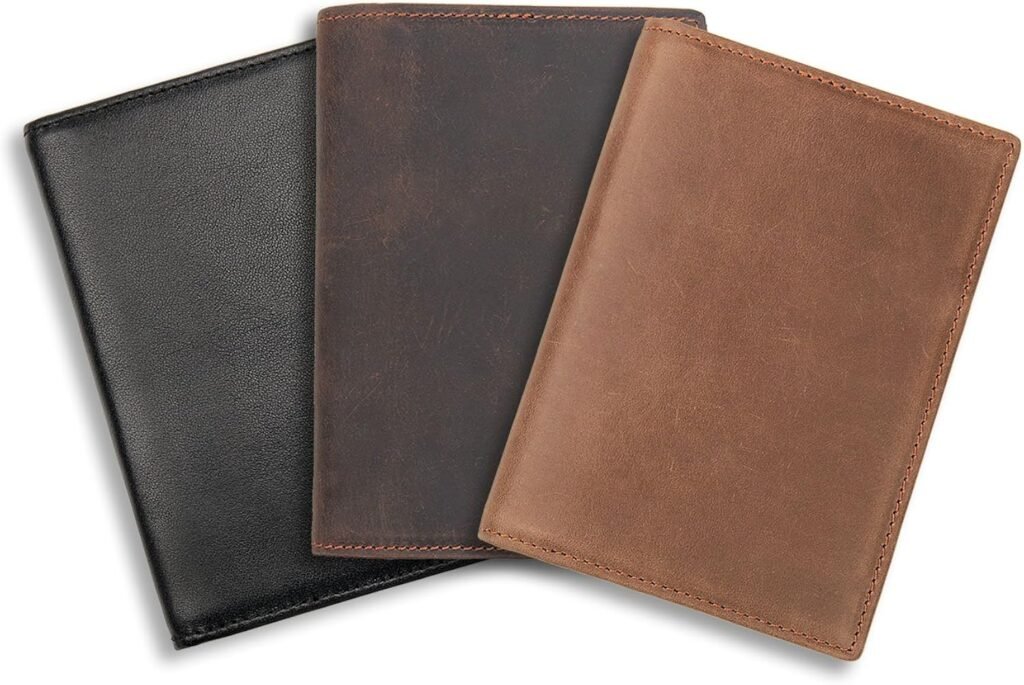 RFID Blocking Mens Slim Genuine Leather Passport Holder Travel Bifold Wallet