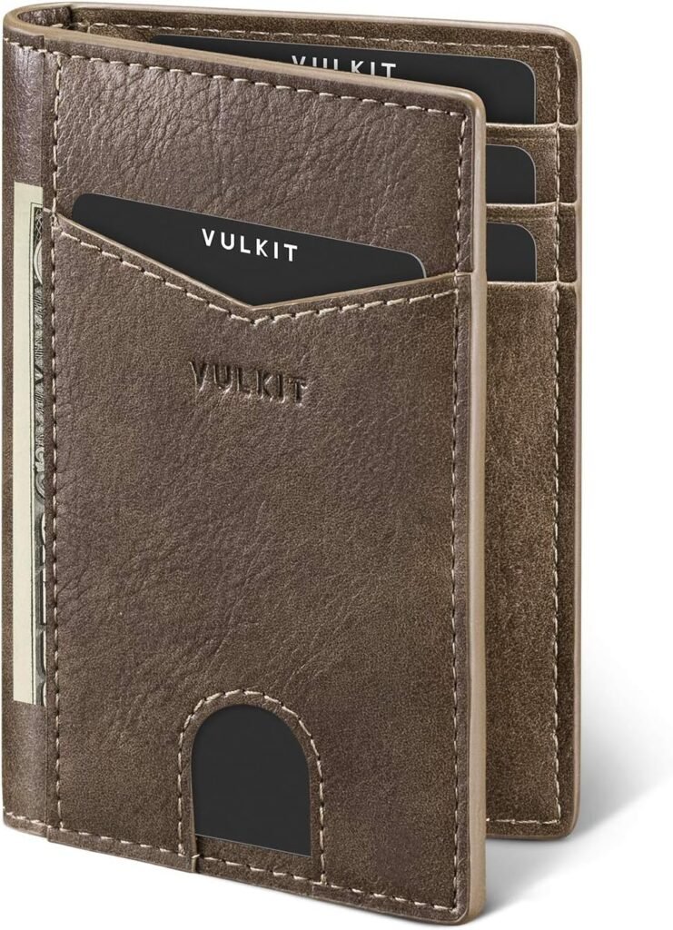 VULKIT Bifold Front Pocket Slim Wallet RFID Blocking Minimalist Thin Leather Credit Card Holder Wallet for Men and Women