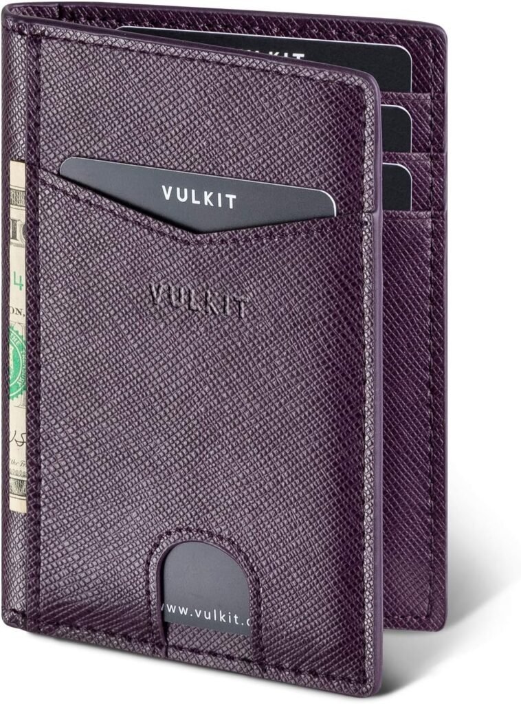 VULKIT Bifold Front Pocket Slim Wallet RFID Blocking Minimalist Thin Leather Credit Card Holder Wallet for Men and Women